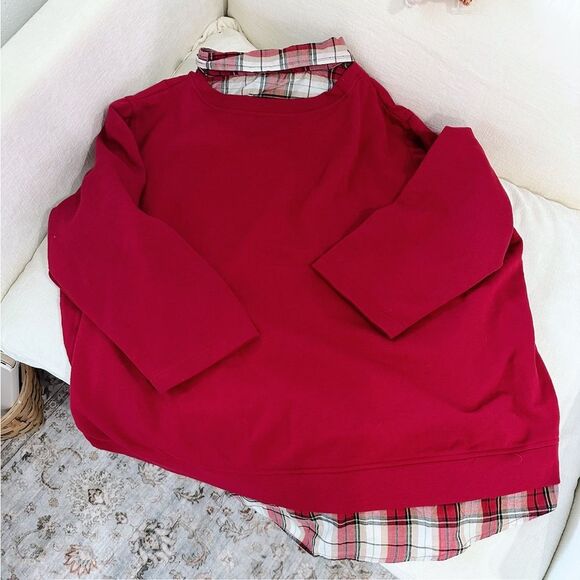 Vintage Red Plaid Layered Long Sleeve Top - Picture 4 of 4